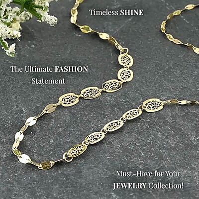 Antica Italian Station Necklace in 14K Yellow Gold, Embroidery Station Necklace, Decorated Station Necklace, Necklace in Gold, 18 Inch Necklace 1.3 Grams