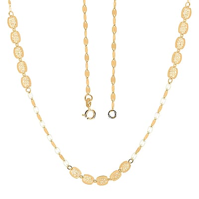 Antica Italian Station Necklace in 14K Yellow Gold, Embroidery Station Necklace, Decorated Station Necklace, Necklace in Gold, 18 Inch Necklace 1.3 Grams