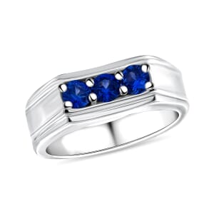 Ceylon Blue Sapphire 0.90 ctw Men's Ring in Platinum Over Sterling Silver (Size 10.0)