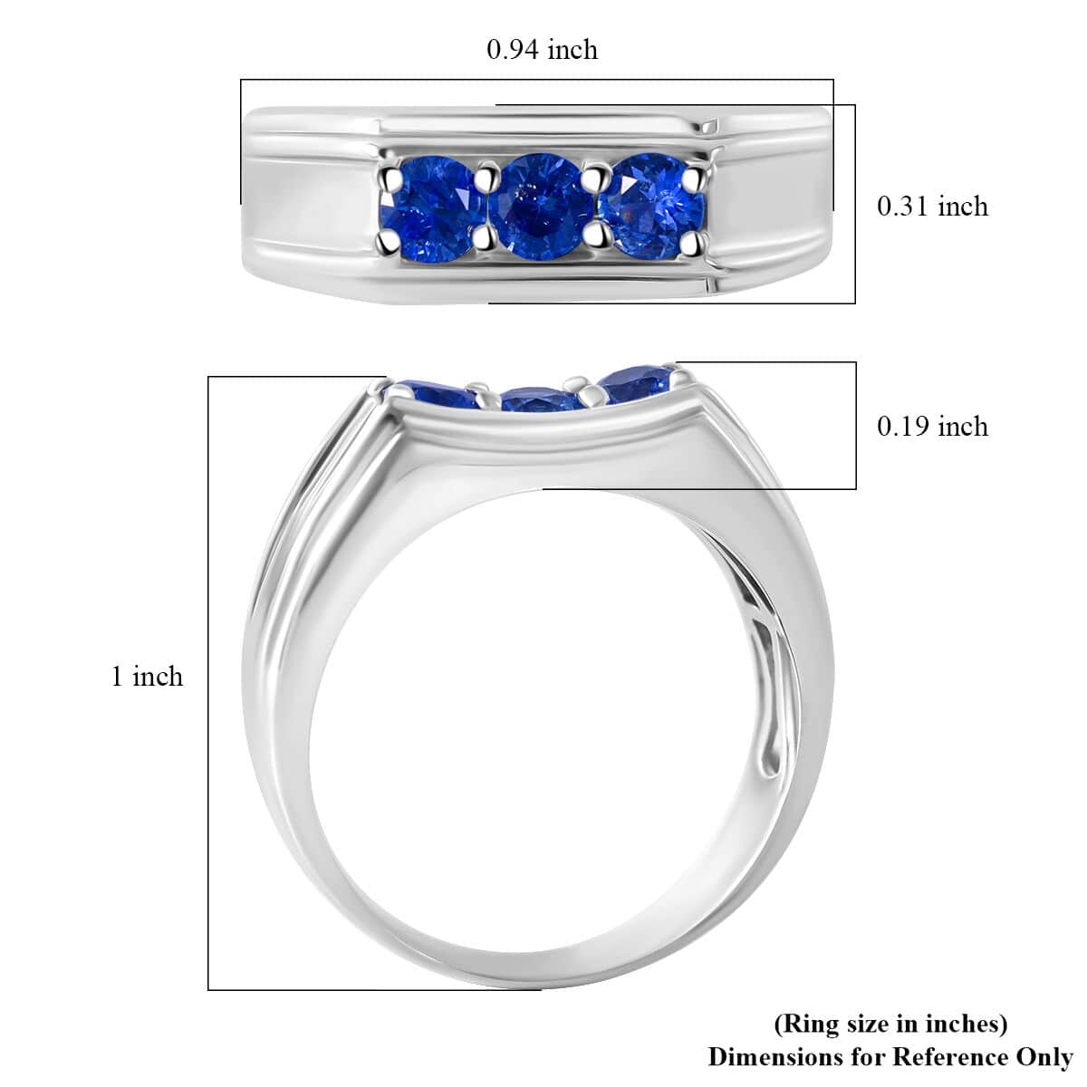 Ceylon Blue Sapphire 0.90 ctw Men's Ring in Platinum Over Sterling Silver (Size 10.0) image number 4