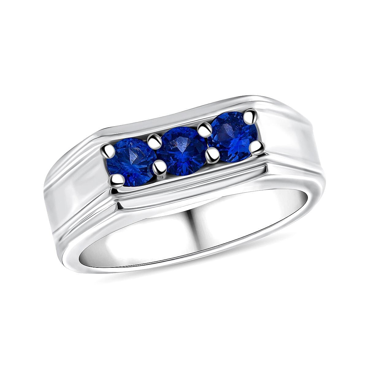 Ceylon Blue Sapphire 0.90 ctw Men's Ring in Platinum Over Sterling Silver (Size 11.0) image number 0