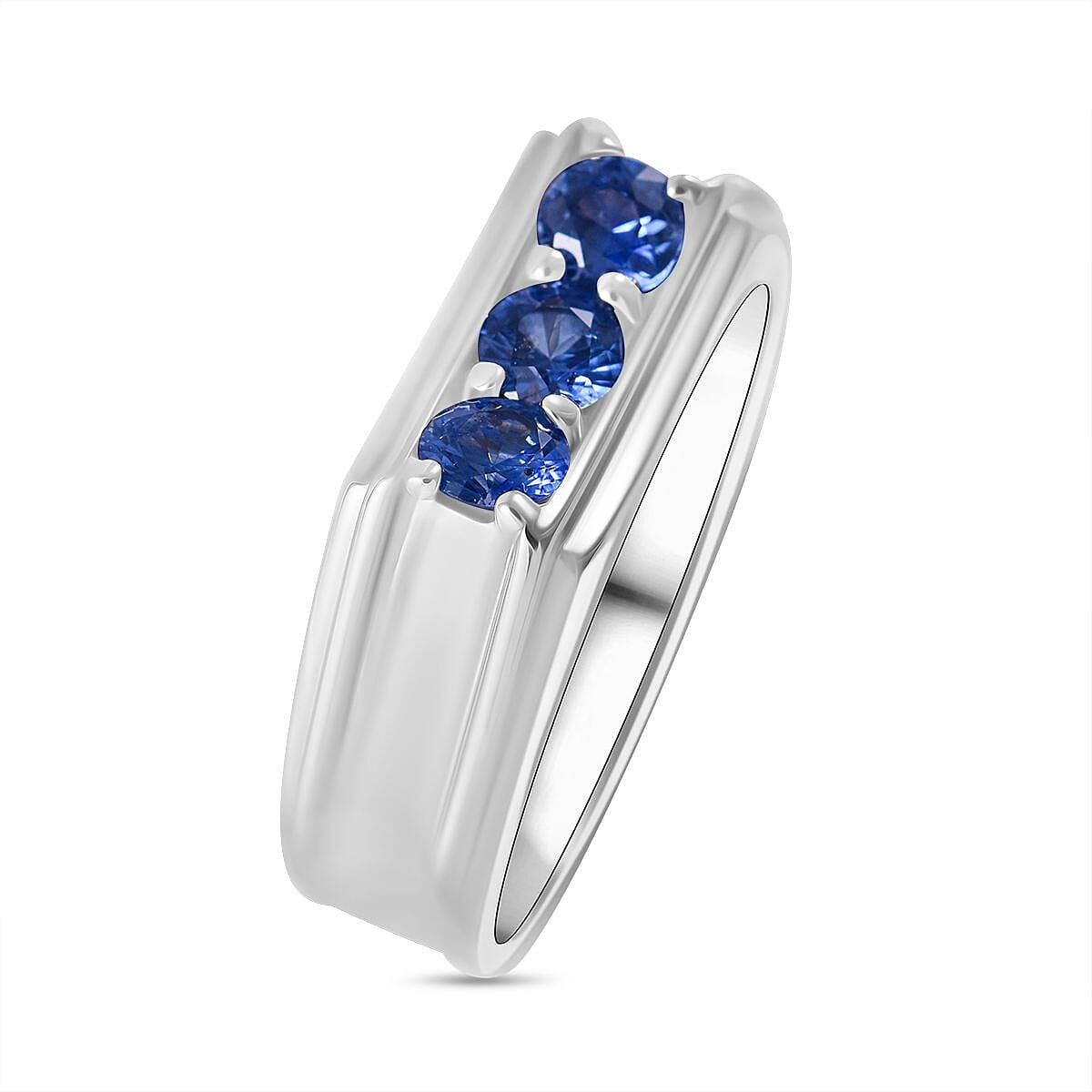 Ceylon Blue Sapphire 0.90 ctw Men's Ring in Platinum Over Sterling Silver (Size 11.0) image number 2