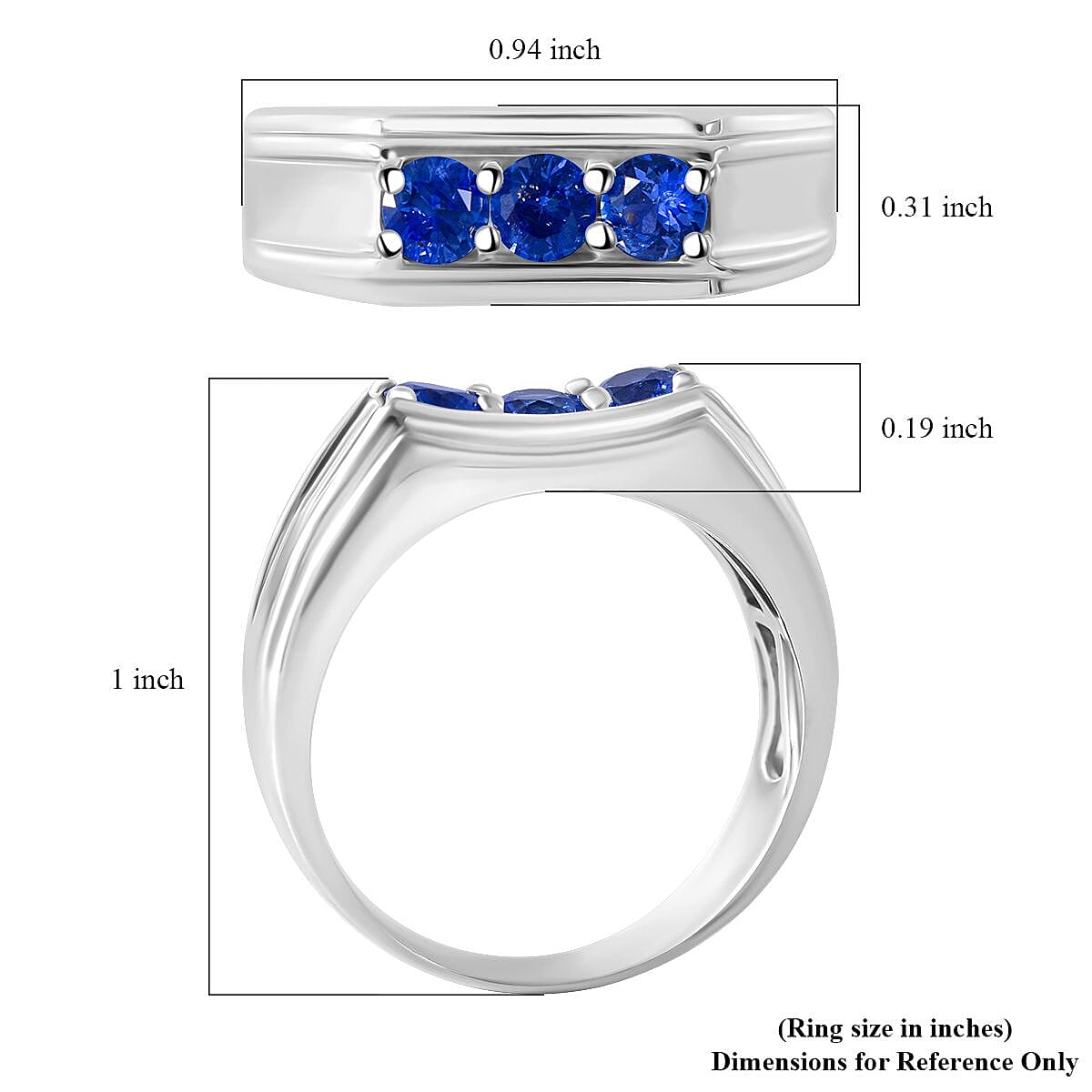 Ceylon Blue Sapphire 0.90 ctw Men's Ring in Platinum Over Sterling Silver (Size 11.0) image number 4