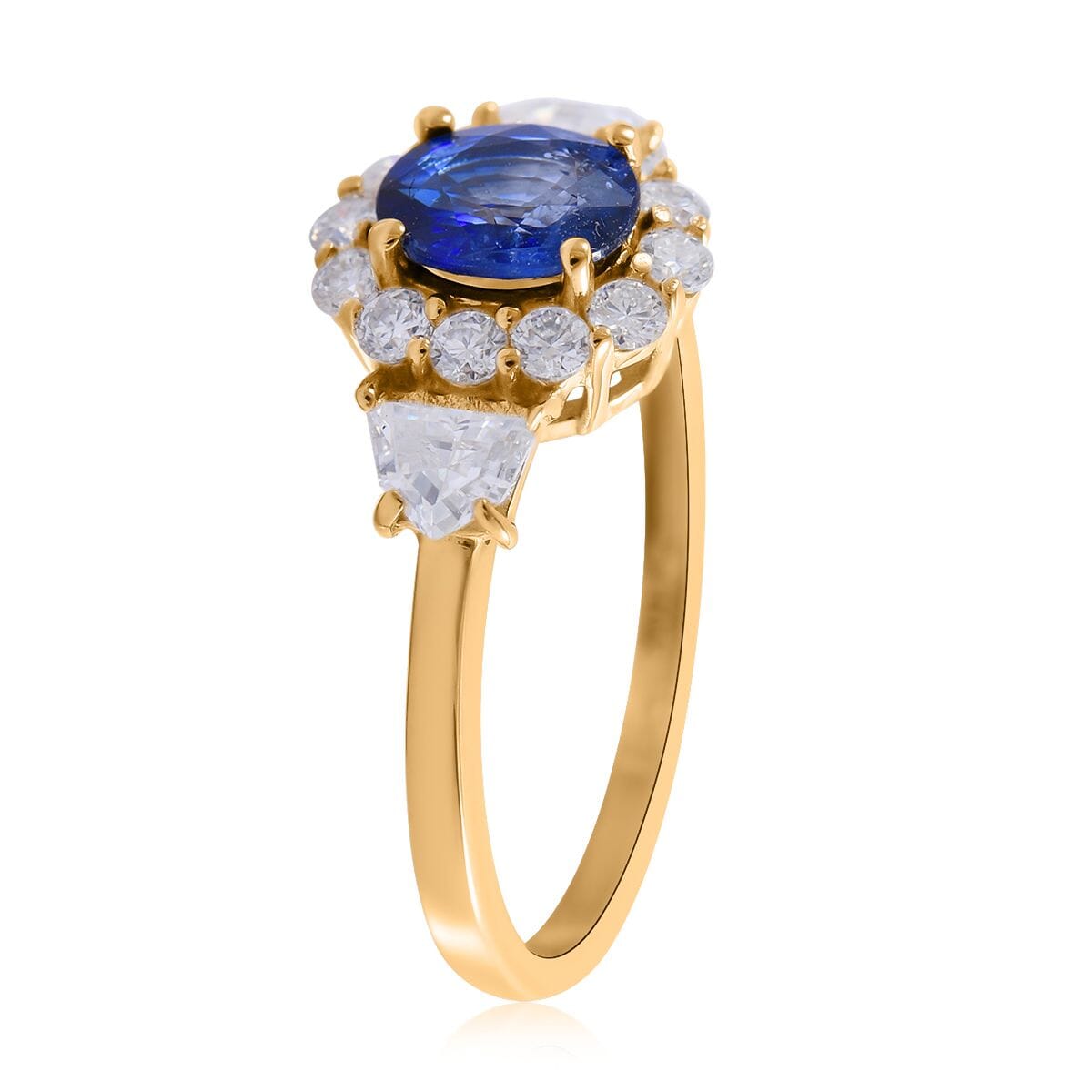 Luxoro 10K Yellow Gold AAA Ceylon Blue Sapphire and Moissanite Halo Ring (Size 10.0) 1.25 ctw image number 2