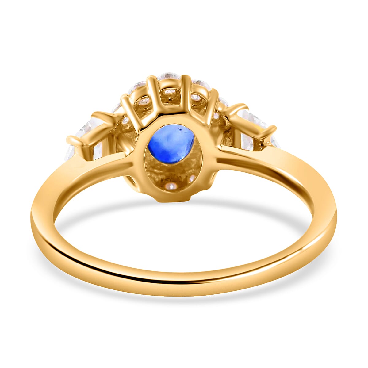 Luxoro 10K Yellow Gold AAA Ceylon Blue Sapphire and Moissanite Halo Ring (Size 6.0) 1.25 ctw