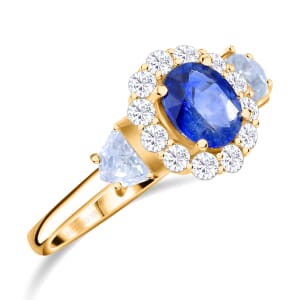 Luxoro 10K Yellow Gold AAA Ceylon Blue Sapphire and Moissanite Halo Ring (Size 8.0) 1.25 ctw