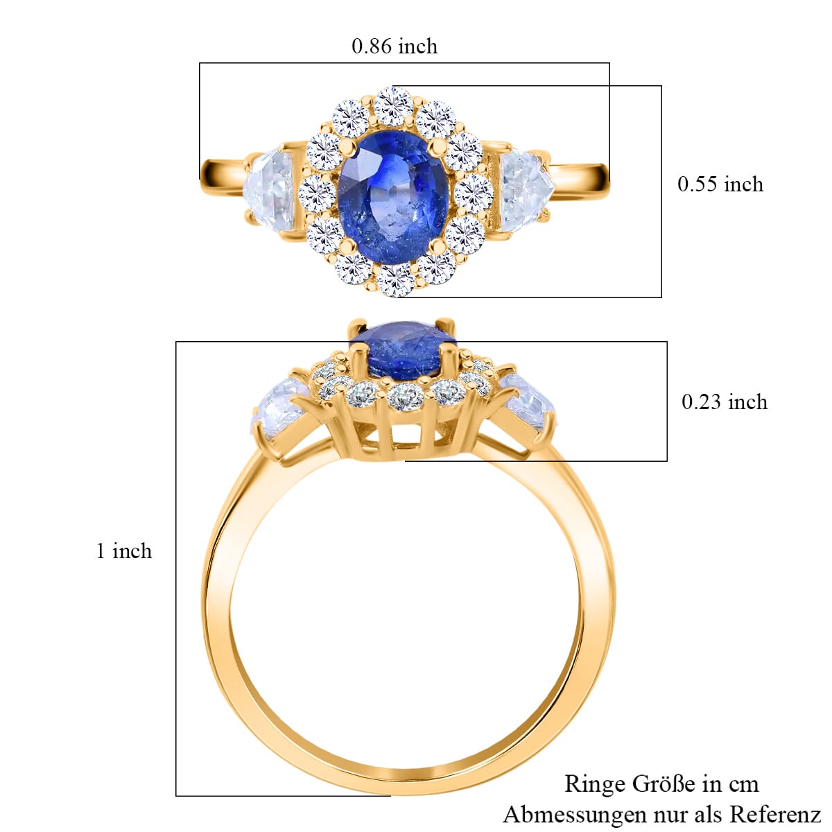 Luxoro 10K Yellow Gold AAA Ceylon Blue Sapphire and Moissanite Halo Ring (Size 8.0) 1.25 ctw image number 4