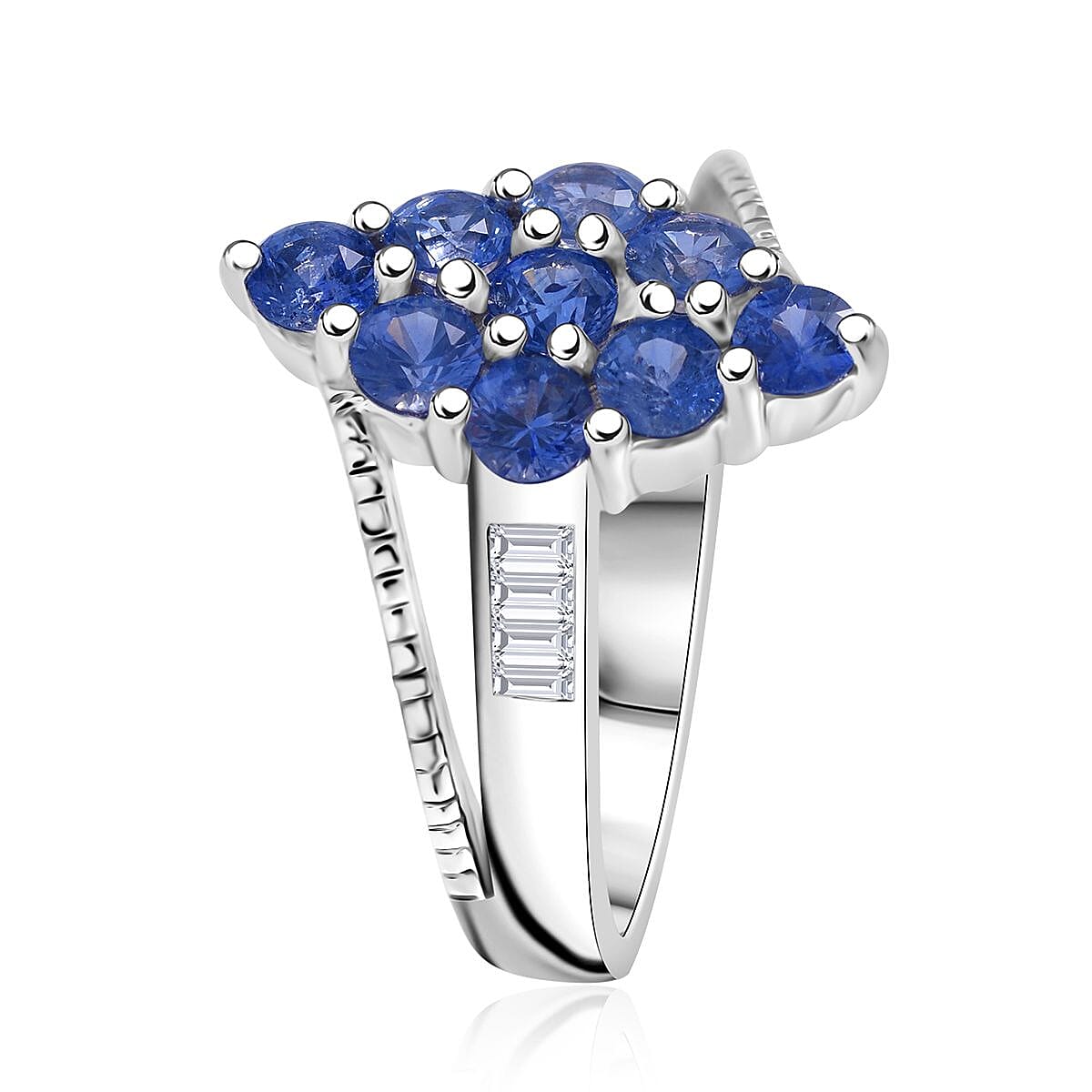 Ceylon Blue Sapphire and White Zircon 1.60 ctw Ring in Platinum Over Sterling Silver (Size 10.0)