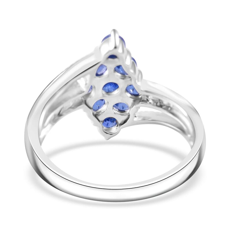 Ceylon Blue Sapphire and White Zircon 1.60 ctw Ring in Platinum Over Sterling Silver (Size 10.0)