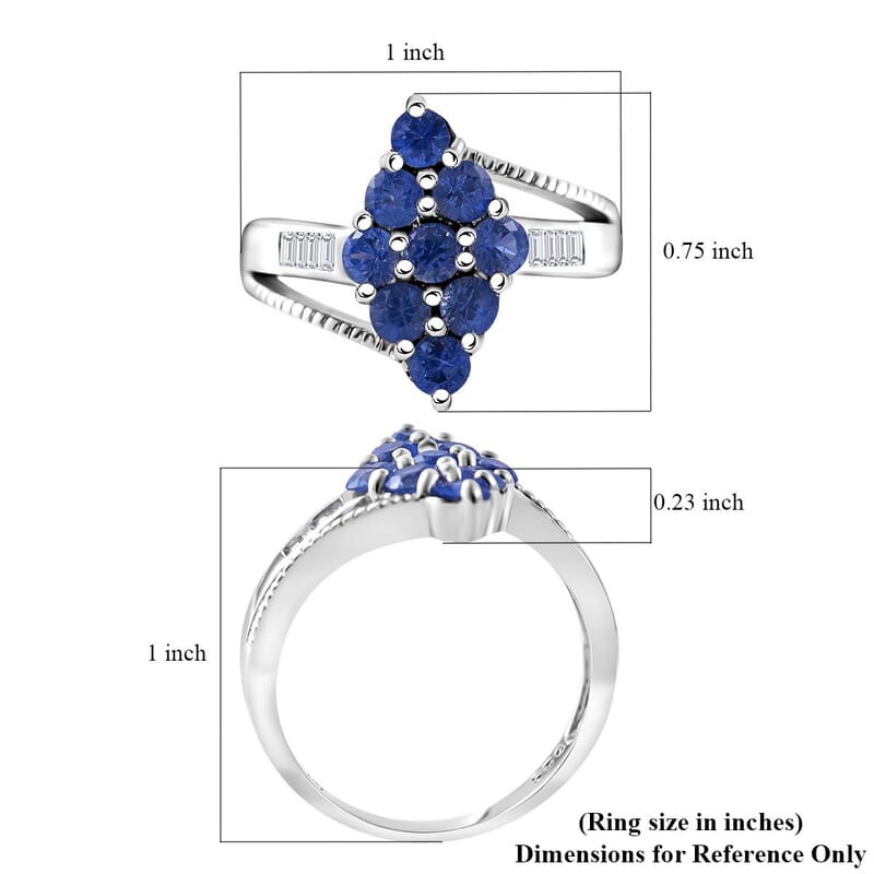 Ceylon Blue Sapphire and White Zircon 1.60 ctw Ring in Platinum Over Sterling Silver (Size 10.0)