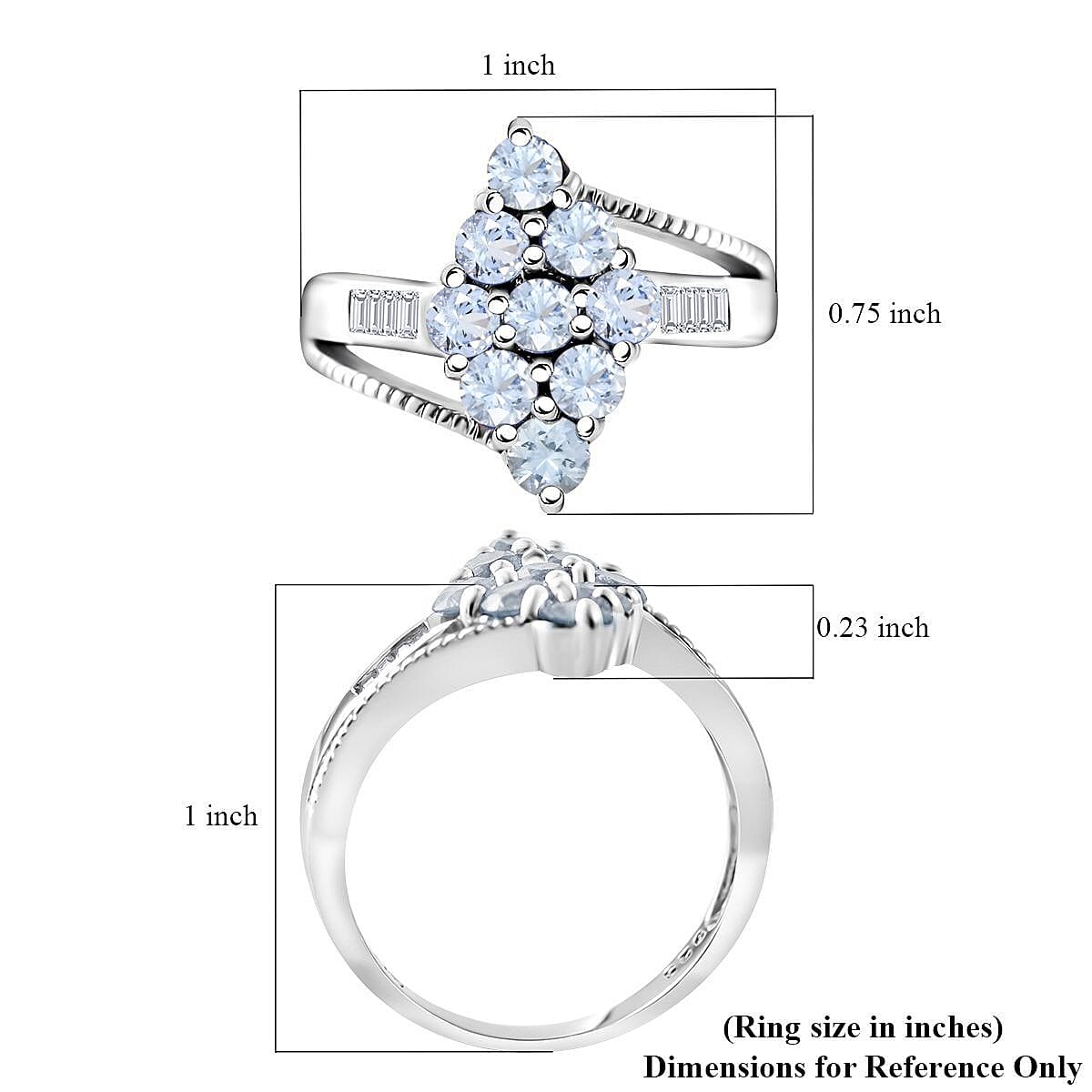 Ceylon Blue Sapphire and White Zircon 1.60 ctw Ring in Platinum Over Sterling Silver (Size 10.0)
