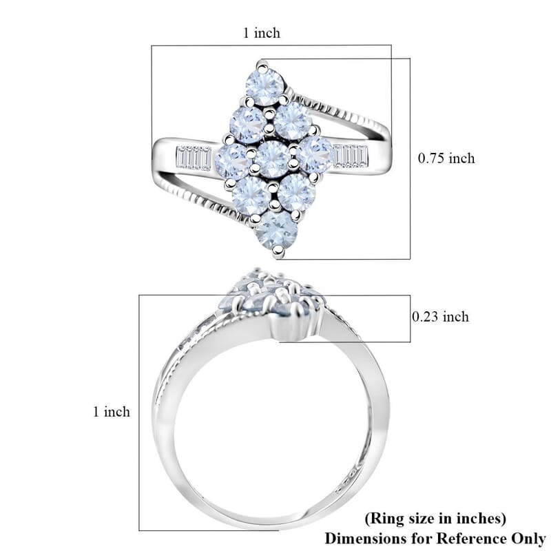 Ceylon Blue Sapphire and White Zircon 1.60 ctw Ring in Platinum Over Sterling Silver (Size 10.0)