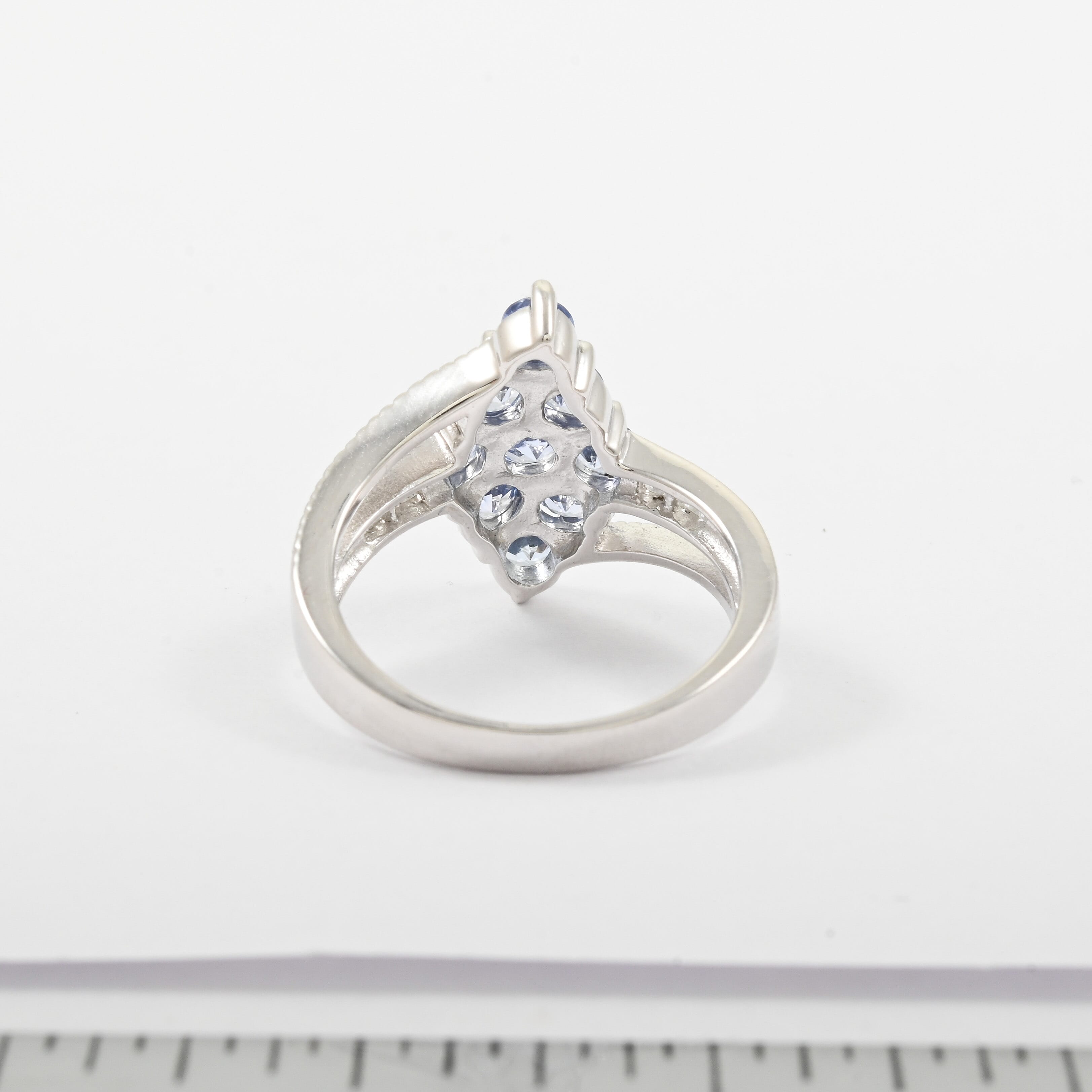 Ceylon Blue Sapphire and White Zircon 1.60 ctw Ring in Platinum Over Sterling Silver (Size 10.0)