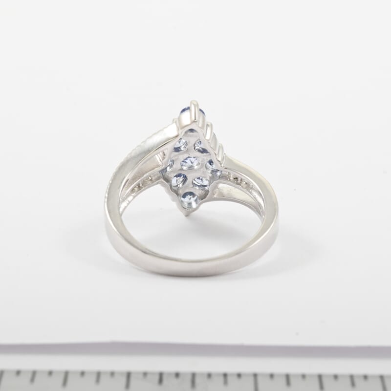 Ceylon Blue Sapphire and White Zircon 1.60 ctw Ring in Platinum Over Sterling Silver (Size 10.0)