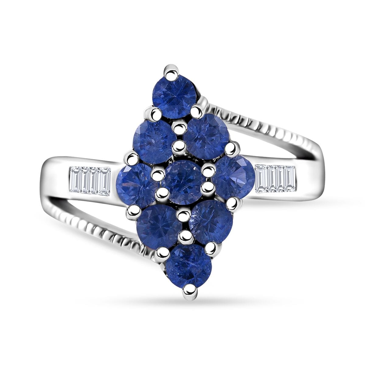 Ceylon Blue Sapphire and White Zircon 1.60 ctw Ring in Platinum Over Sterling Silver (Size 8.0) image number 0