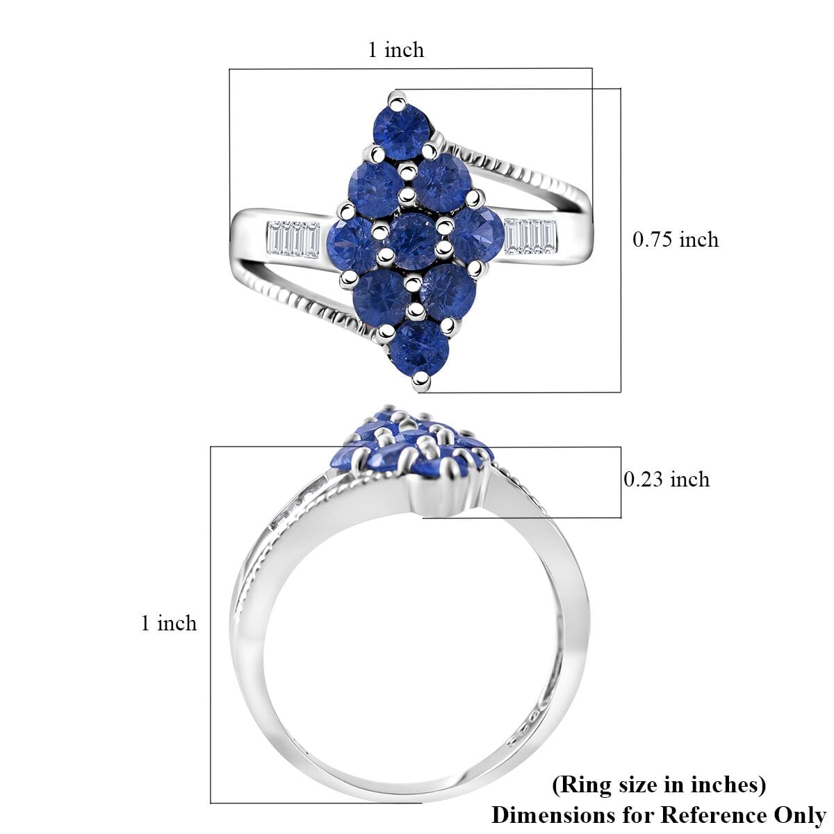 Ceylon Blue Sapphire and White Zircon 1.60 ctw Ring in Platinum Over Sterling Silver (Size 8.0) image number 4