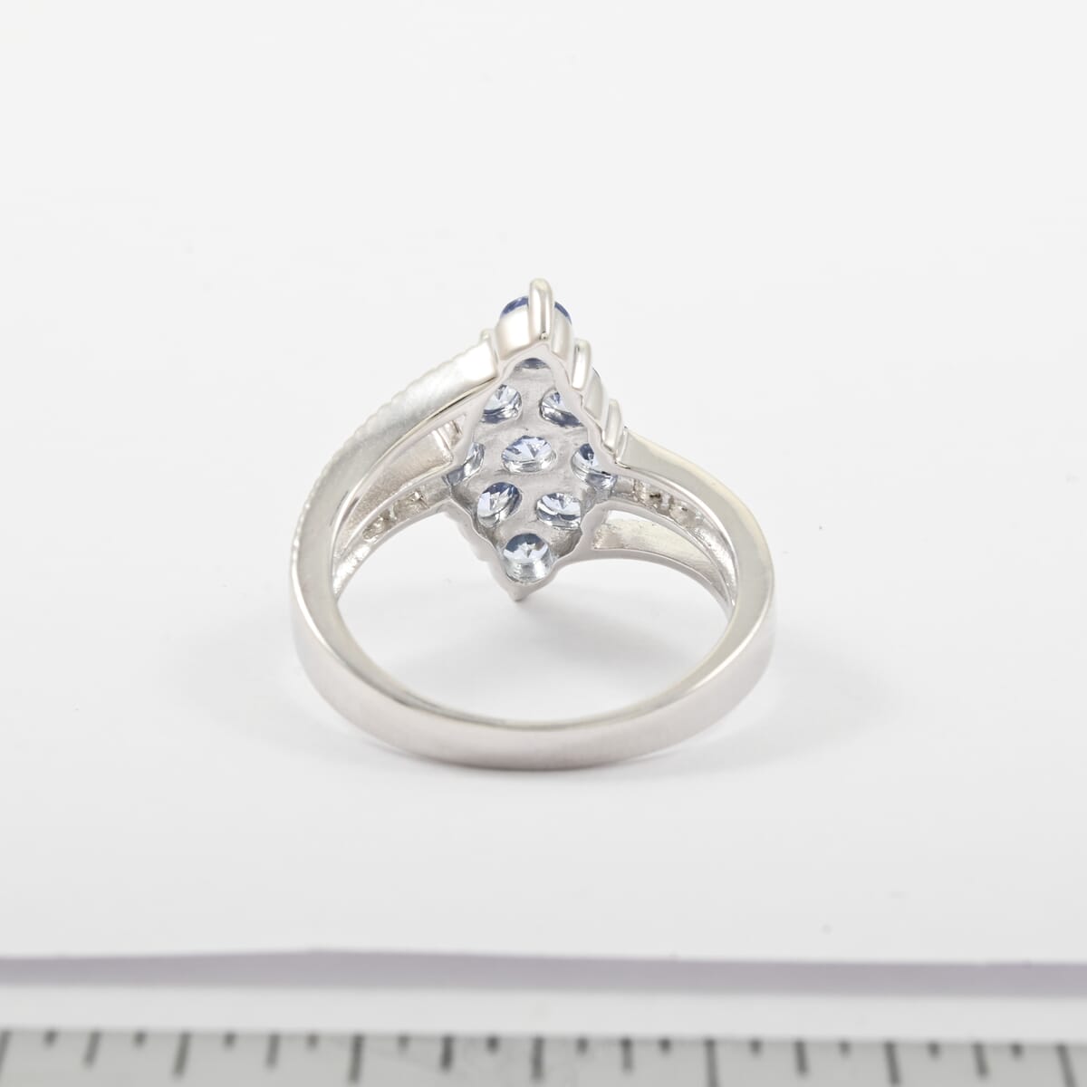 Ceylon Blue Sapphire and White Zircon 1.60 ctw Ring in Platinum Over Sterling Silver (Size 8.0) image number 6