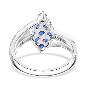 Ceylon Blue Sapphire and White Zircon 1.60 ctw Ring in Platinum Over Sterling Silver (Size 9.0)
