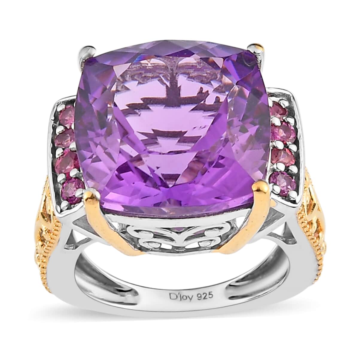 African Amethyst and Orissa Rhodolite Garnet Ring in Vermeil YG and Platinum Over Sterling Silver 13.60 ctw image number 0