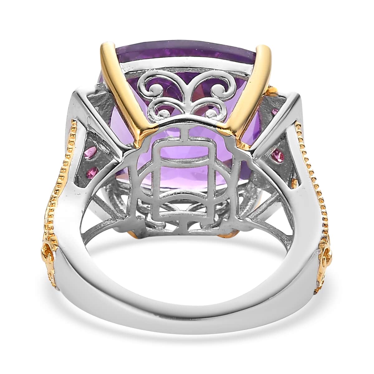 African Amethyst and Orissa Rhodolite Garnet Ring in Vermeil YG and Platinum Over Sterling Silver 13.60 ctw image number 4