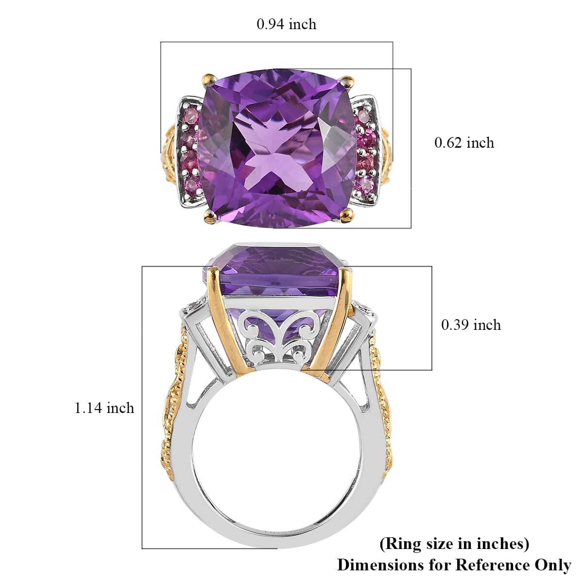 African Amethyst and Orissa Rhodolite Garnet Ring in Vermeil YG and Platinum Over Sterling Silver 13.60 ctw image number 5