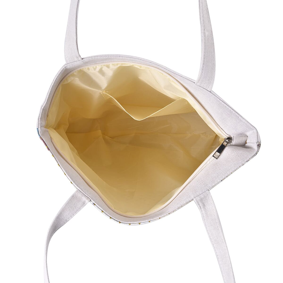 Set of 2 Tote Bag in Off White Color Statue of Libe, Car and Flower Pattern with Eiffel Tower, Girl and Flower Pattern image number 4