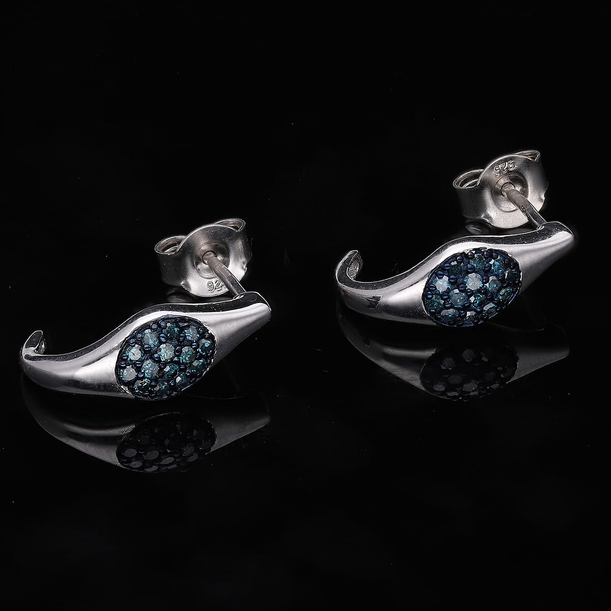 Blue Diamond J-Hoop Earrings in Platinum Over Sterling Silver 0.25 ctw image number 1