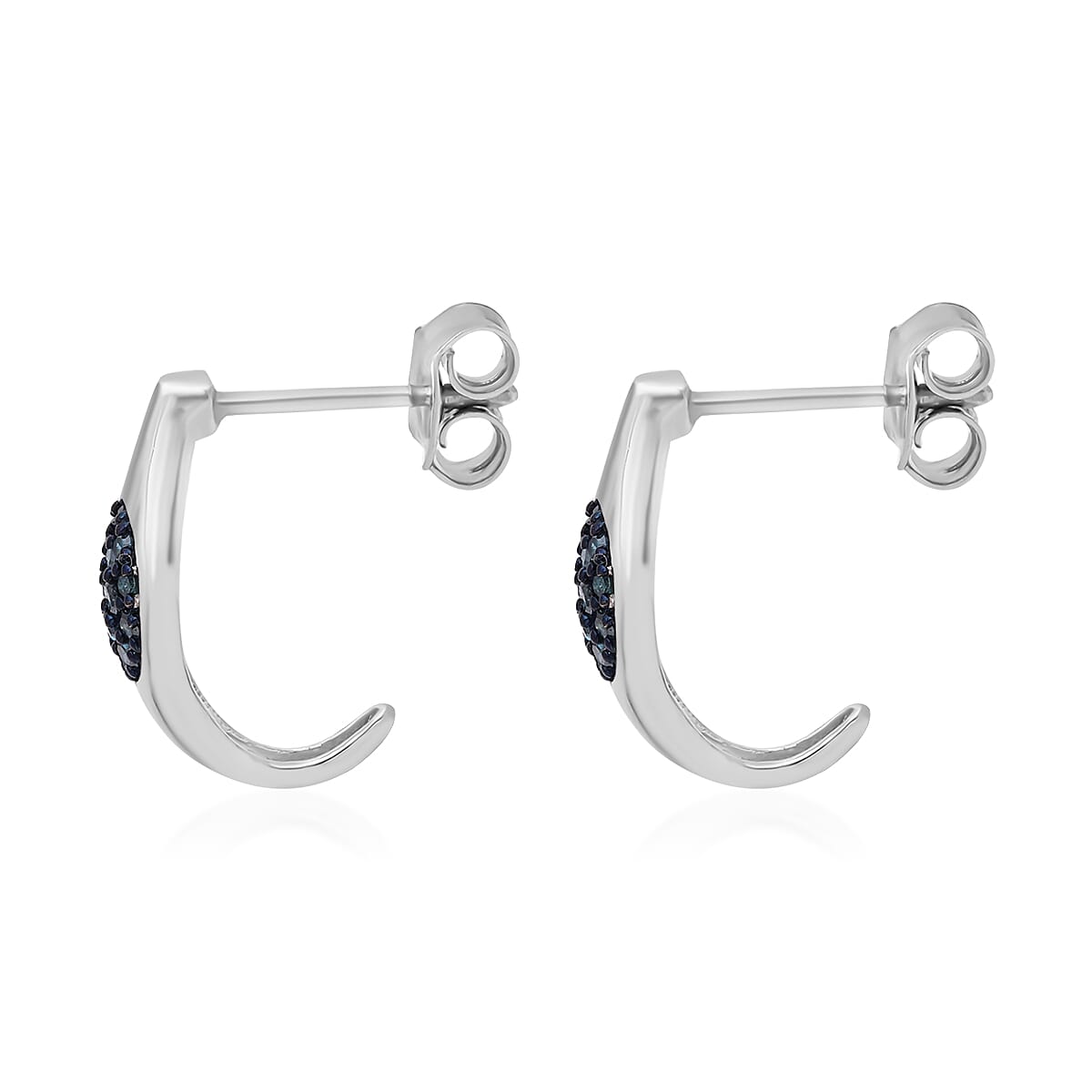 Blue Diamond J-Hoop Earrings in Platinum Over Sterling Silver 0.25 ctw image number 3