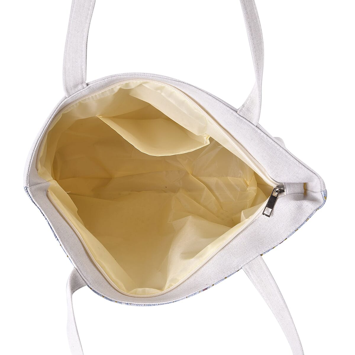 Set of 2 Tote Bag in Off White Color Famous Building Pattern with Off White Eiffel Tower, Car and Bear Pattern image number 4