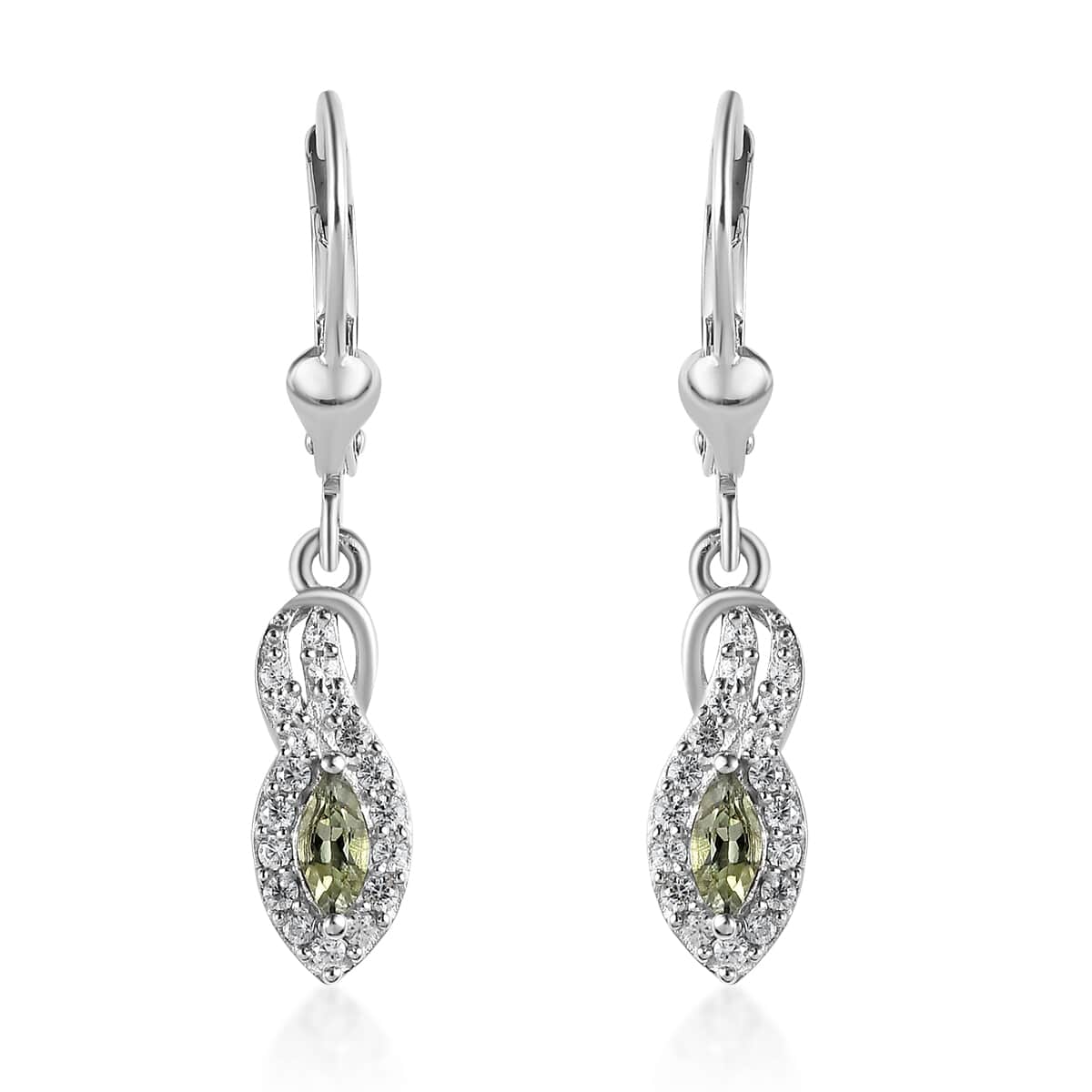 Green Tanzanite and White Zircon Dangling Earrings in Platinum Over Sterling Silver 0.65 ctw image number 0