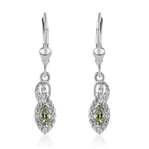 Green Tanzanite and White Zircon Dangling Earrings in Platinum Over Sterling Silver 0.65 ctw