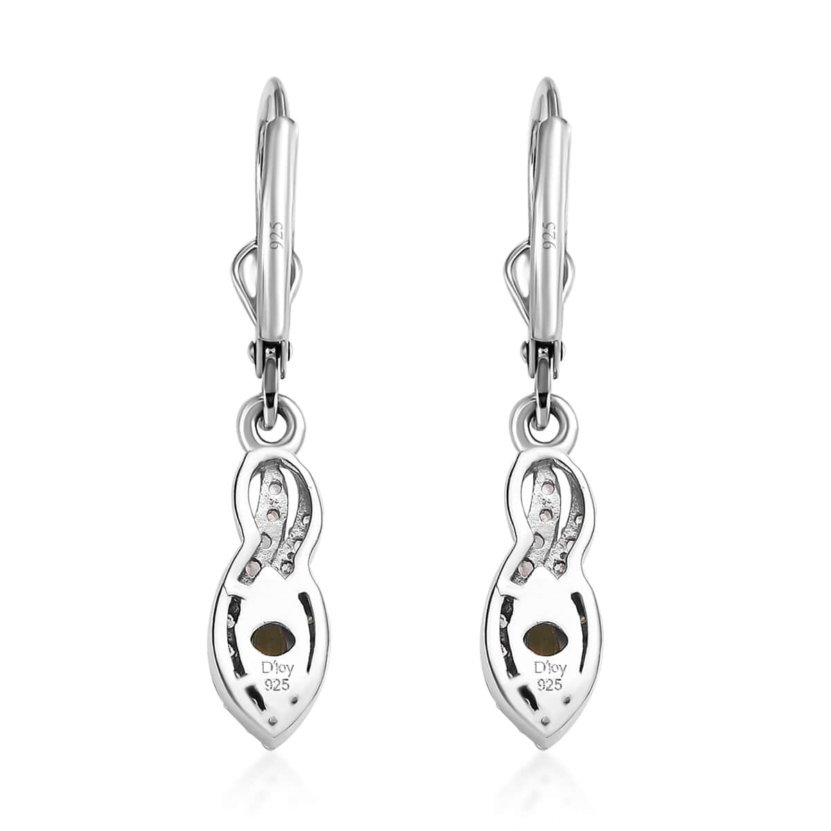 Green Tanzanite and White Zircon Dangling Earrings in Platinum Over Sterling Silver 0.65 ctw image number 3