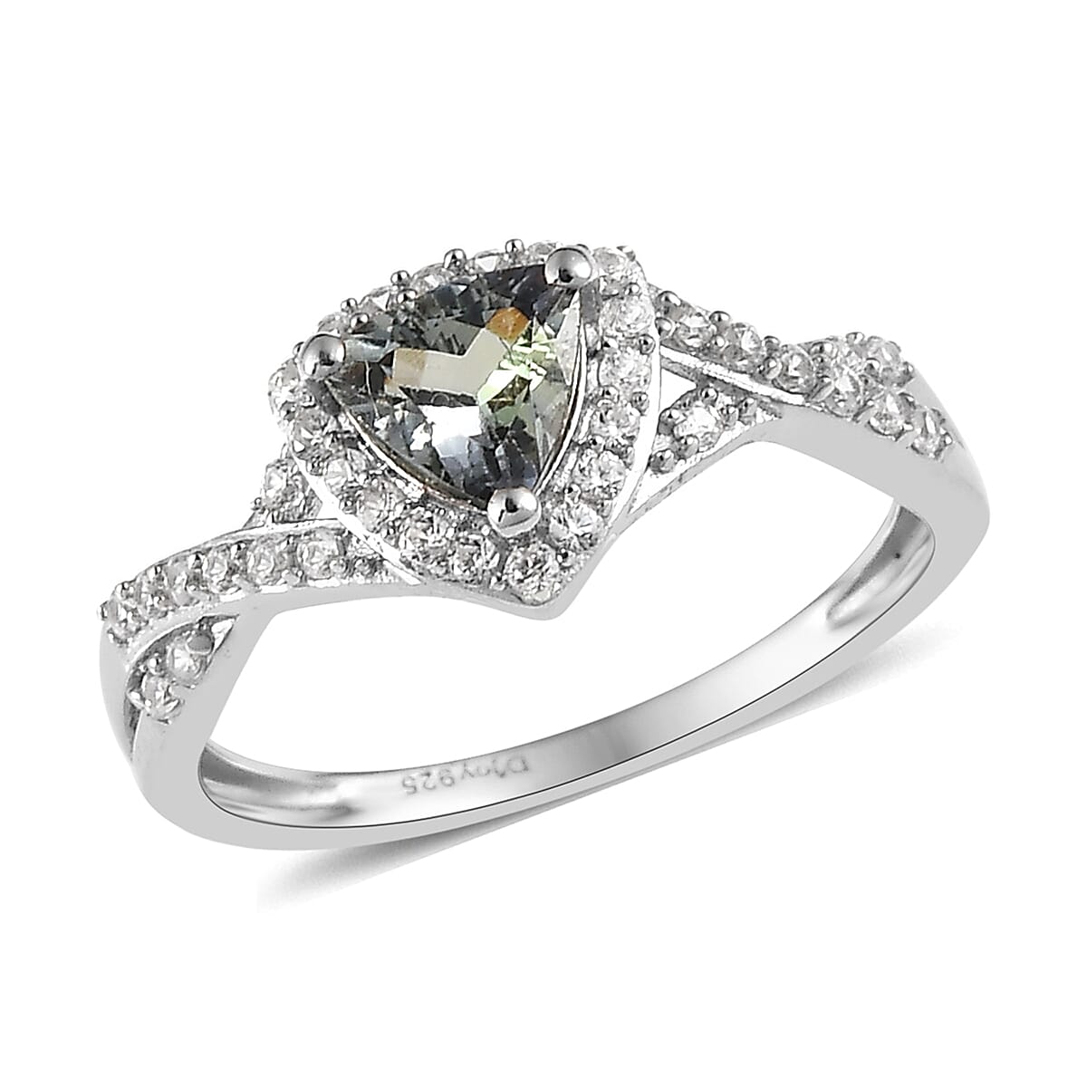 Green Tanzanite and White Zircon Infinity Halo Ring in Platinum Over Sterling Silver (Size 6.0) 1.00 ctw