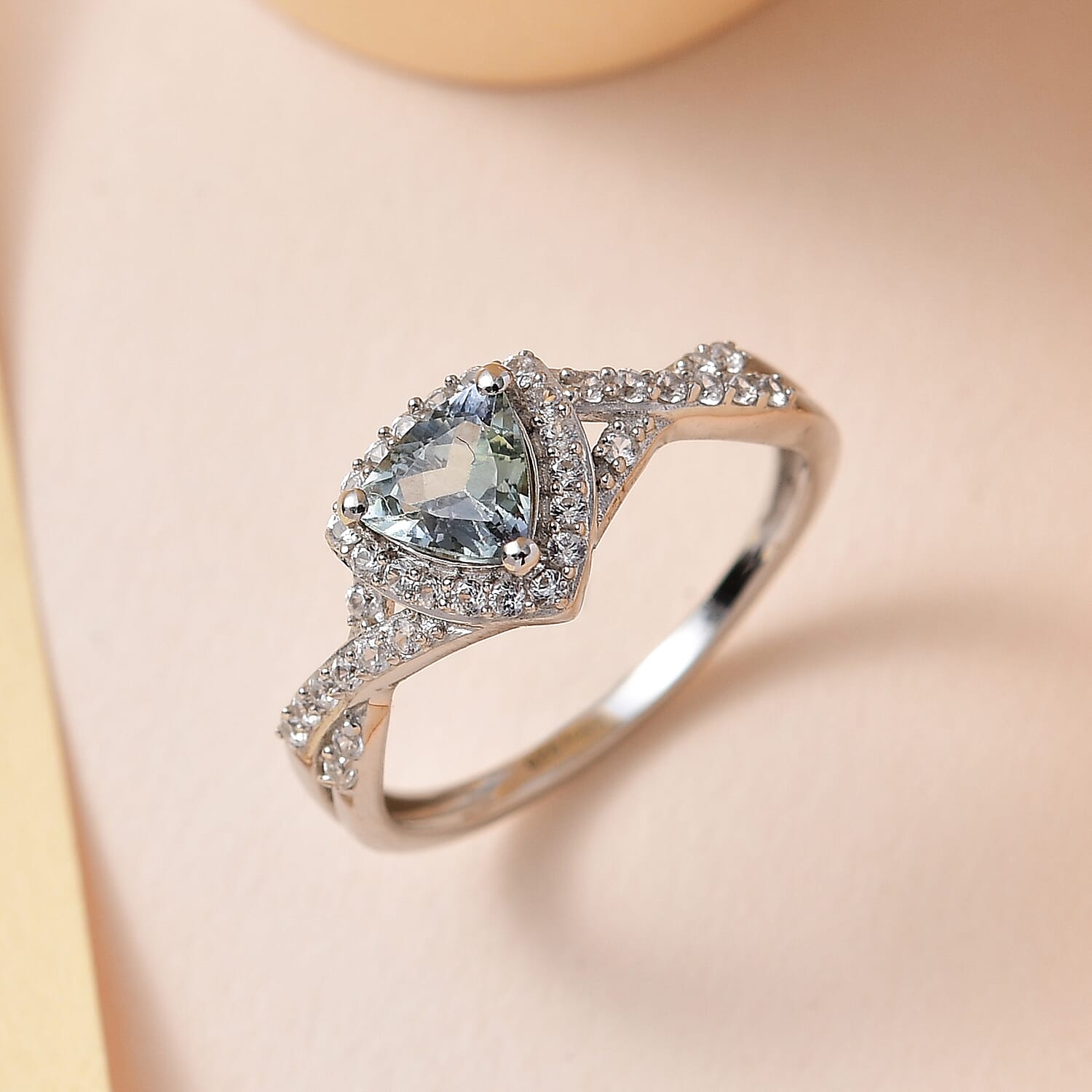 Green Tanzanite and White Zircon Infinity Halo Ring in Platinum Over Sterling Silver (Size 6.0) 1.00 ctw