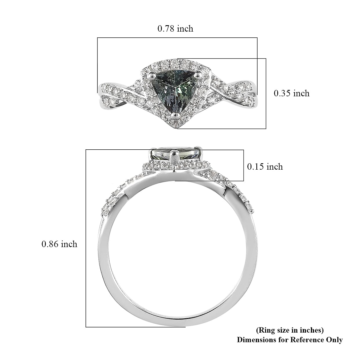Green Tanzanite and White Zircon Infinity Halo Ring in Platinum Over Sterling Silver (Size 6.0) 1.00 ctw