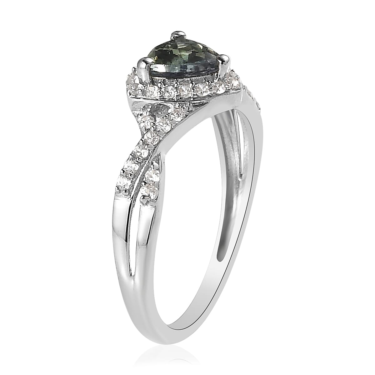 Green Tanzanite and White Zircon Infinity Halo Ring in Platinum Over Sterling Silver (Size 8.0) 1.00 ctw image number 3
