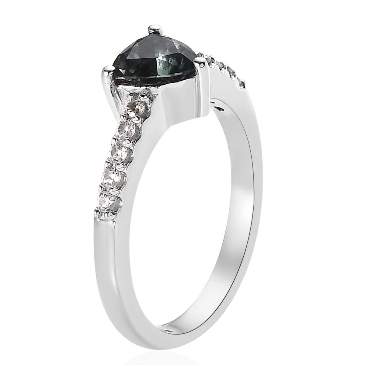 Green Tanzanite and White Zircon Ring in Platinum Over