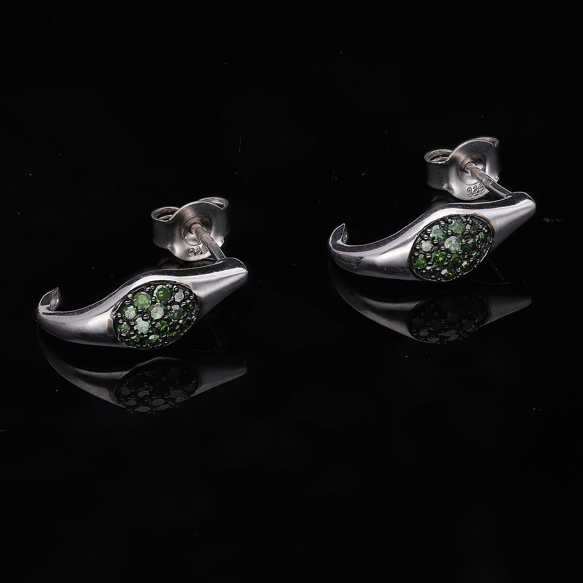 Green Diamond J-Hoop Earrings in Platinum Over Sterling Silver 0.25 ctw image number 1