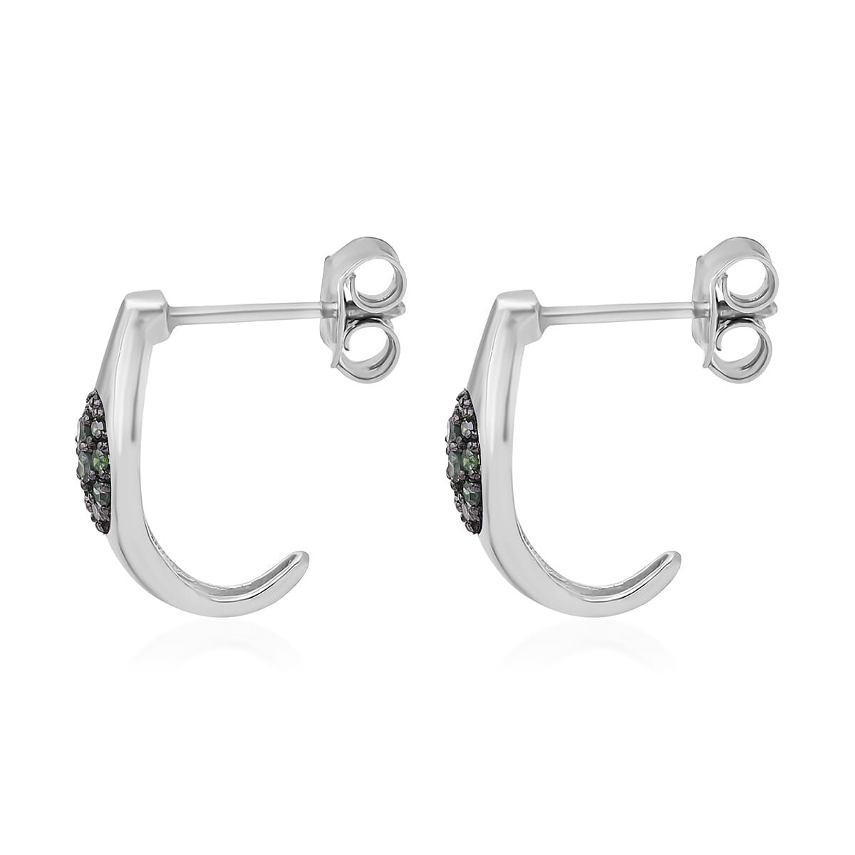 Green Diamond J-Hoop Earrings in Platinum Over Sterling Silver 0.25 ctw image number 3