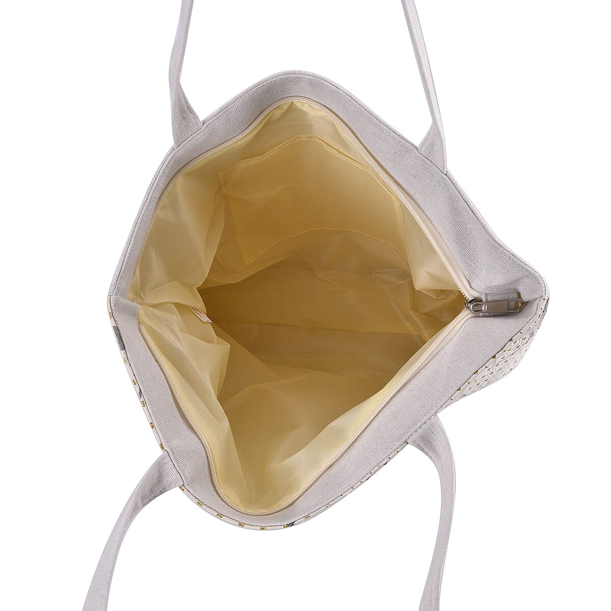 Set of 2 Tote Bag in Off White Color London Big Ben, Rose and Car Pattern with Off White Eiffel Tower, Flower Pattern image number 4