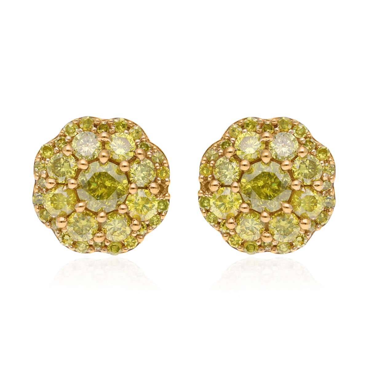 Yellow Diamond Floral Stud Earrings in Vermeil Yellow Gold Over Sterling Silver 1.00 ctw image number 0