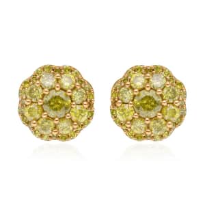 Yellow Diamond Floral Stud Earrings in Vermeil Yellow Gold Over Sterling Silver 1.00 ctw