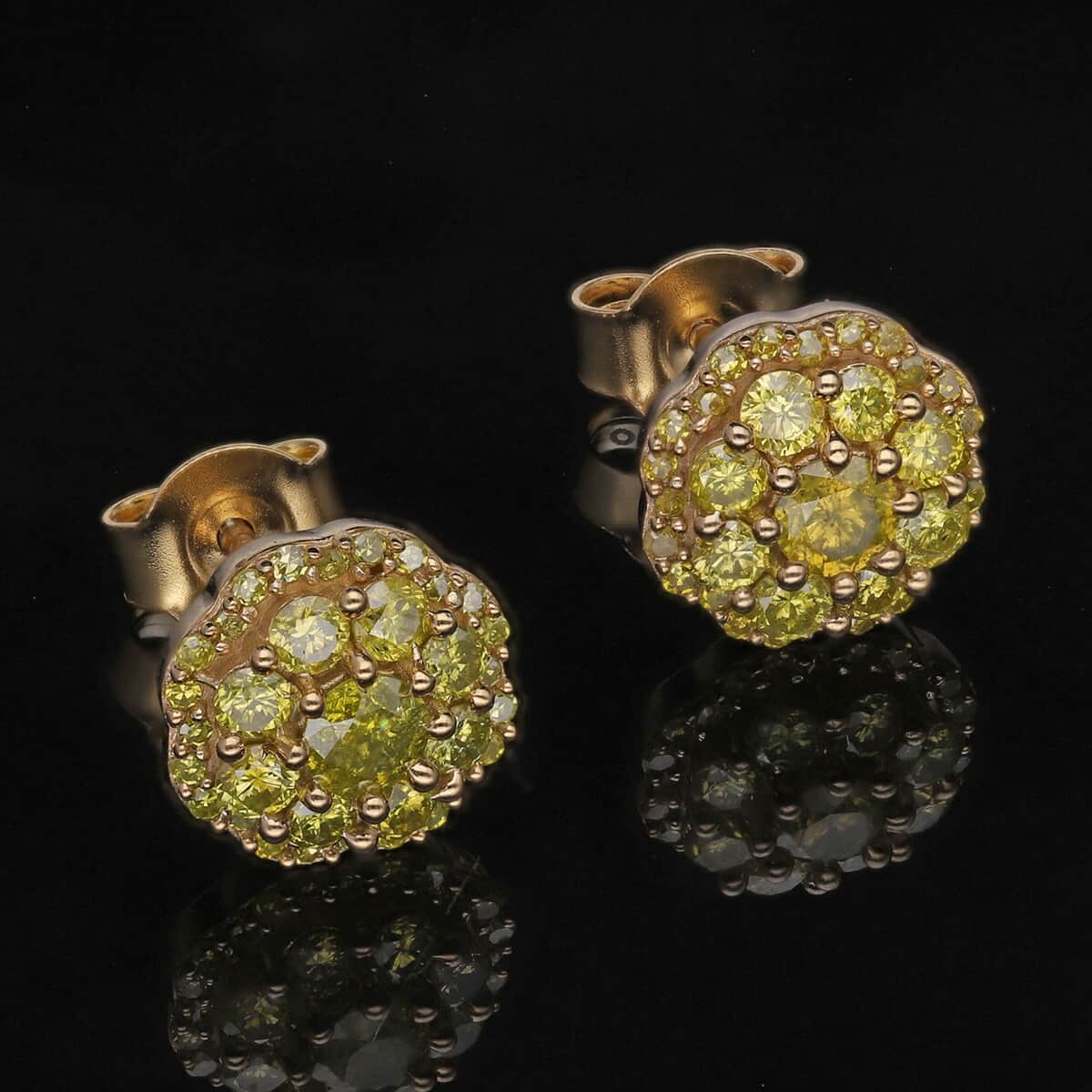 Yellow Diamond Floral Stud Earrings in Vermeil Yellow Gold Over Sterling Silver 1.00 ctw image number 1