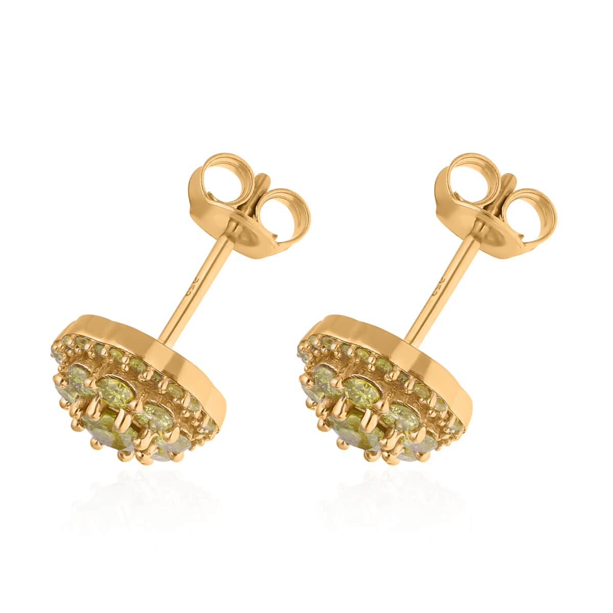 Yellow Diamond Floral Stud Earrings in Vermeil Yellow Gold Over Sterling Silver 1.00 ctw image number 3