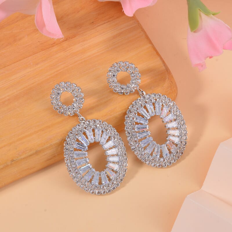 Austrian Crystal Open Circle Earrings in Silvertone