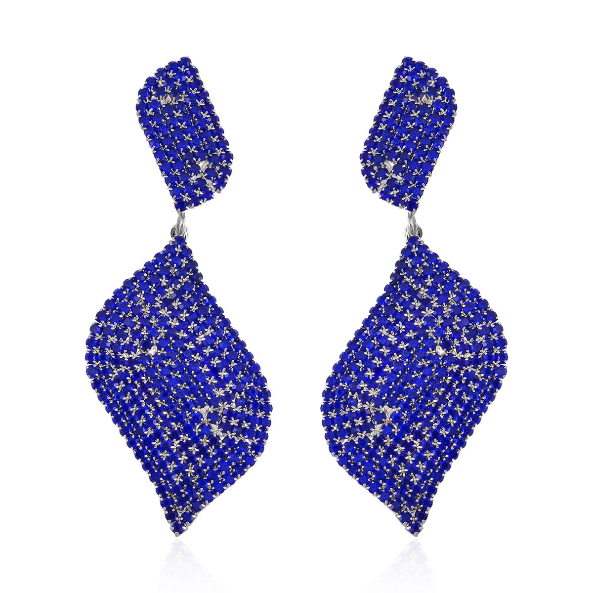 Blue Austrian Crystal Geometrical Earrings in Silvertone image number 0