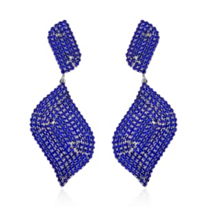 Blue Austrian Crystal Geometrical Earrings in Silvertone