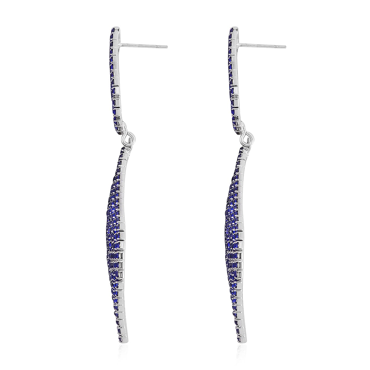 Blue Austrian Crystal Geometrical Earrings in Silvertone