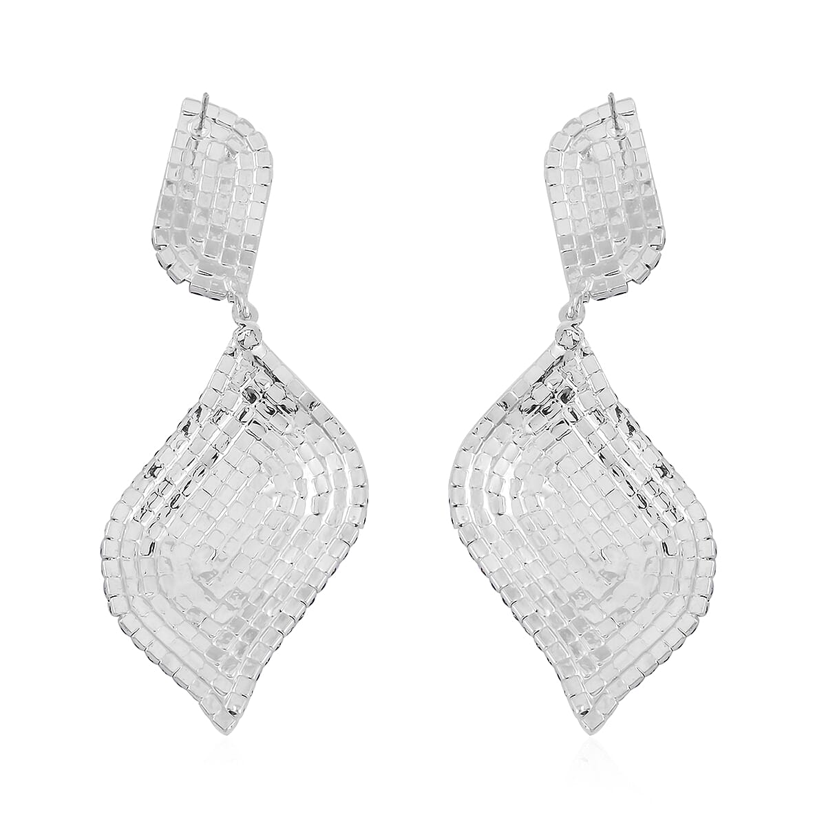 Blue Austrian Crystal Geometrical Earrings in Silvertone