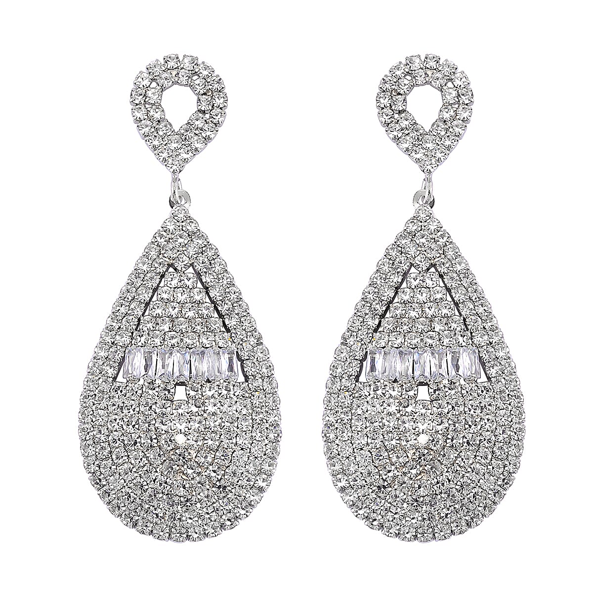 Austrian Crystal Geometrical Earrings in Silvertone